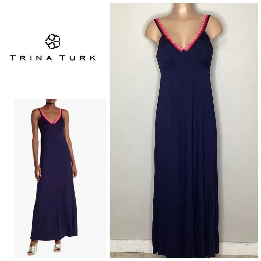New. Trina Turk navy maxi dress. Medium. Retails $228